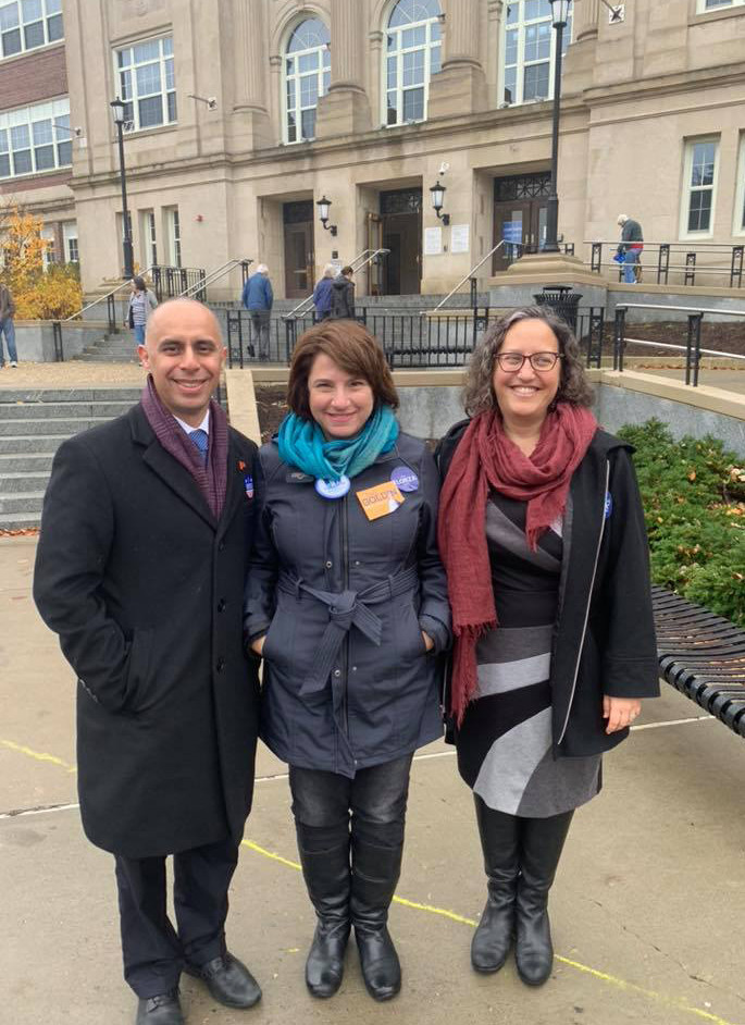 Providence Mayor Jorge Elorza, state Sen. Gayle Goldin, and newly elected state Rep. Rebecca Kislak on election day.
